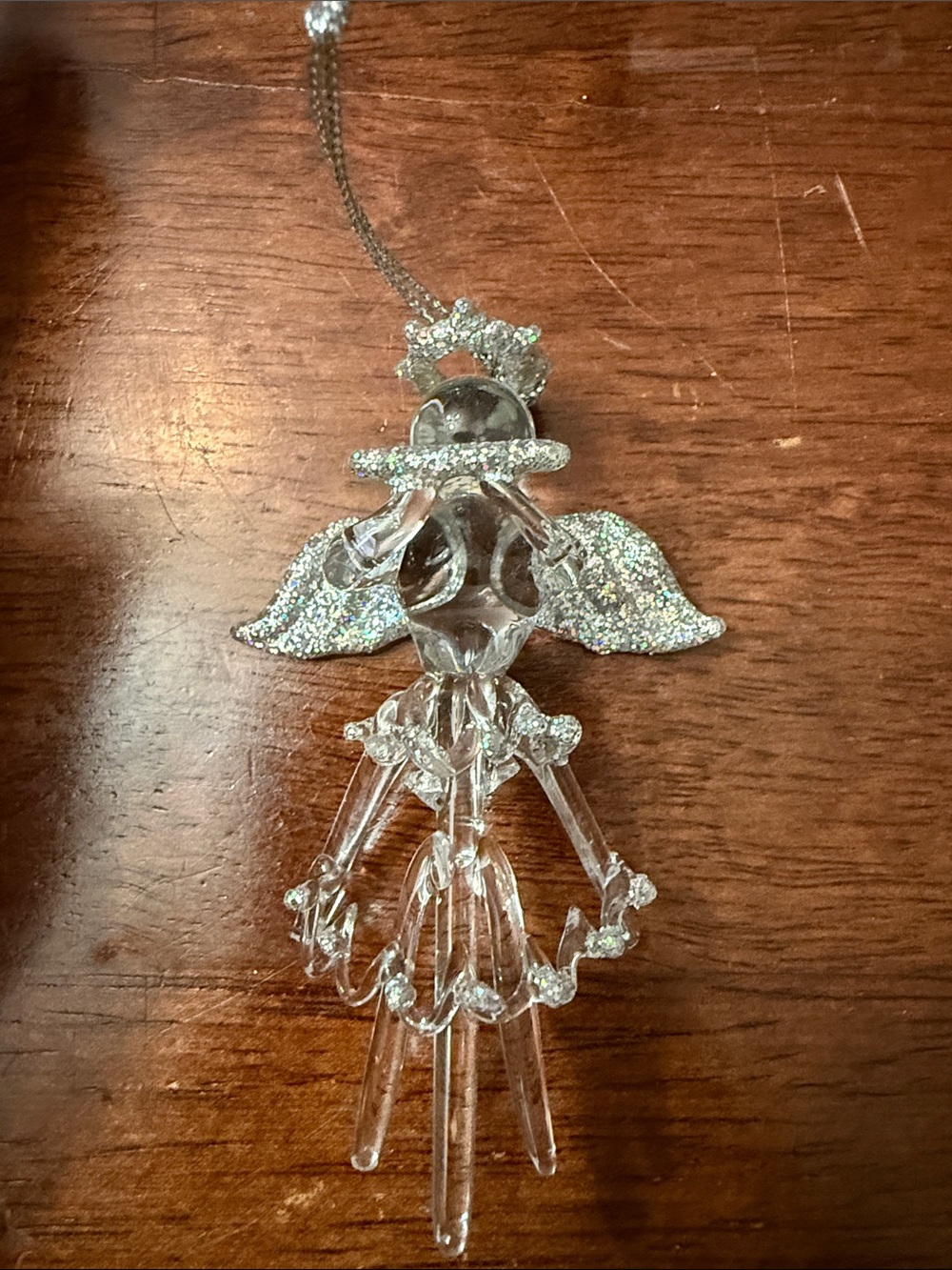 Hand spin vintage glass with Silver Glitter Wings